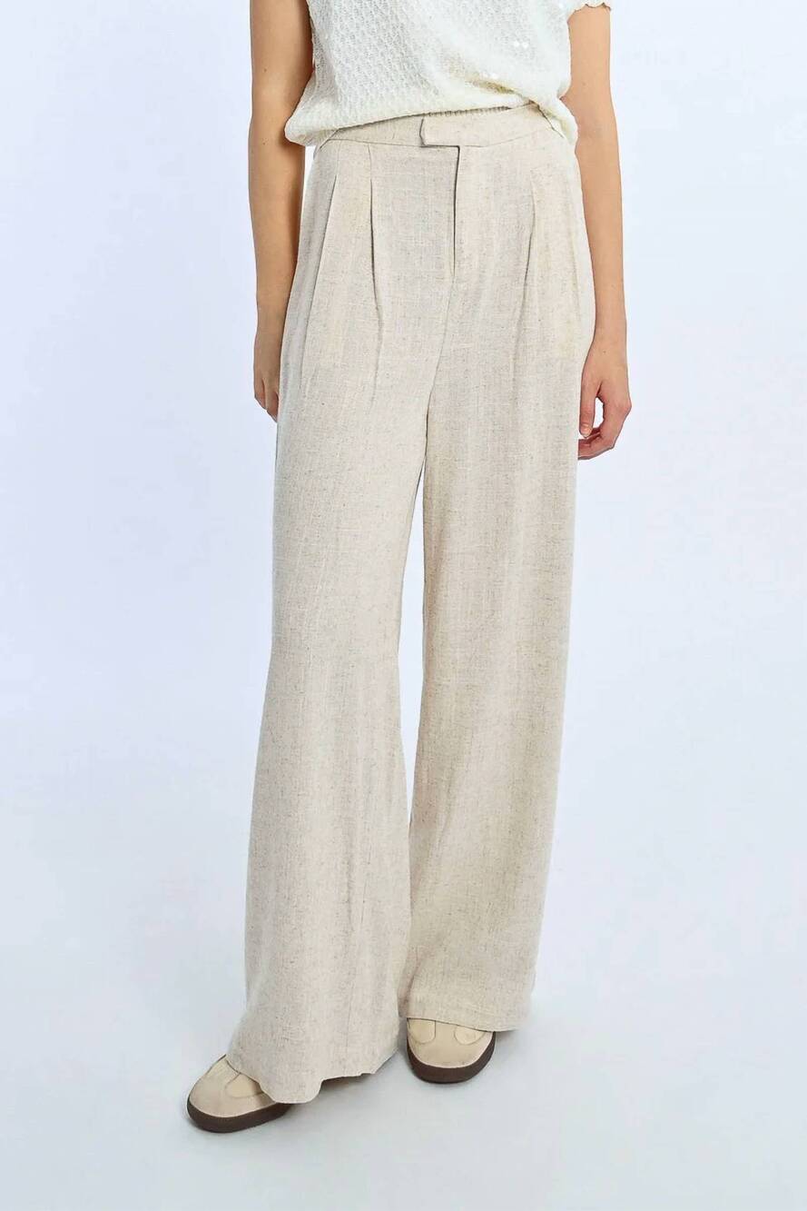 NEW MOLLY BRACKEN linen high waist wide trousers in beige